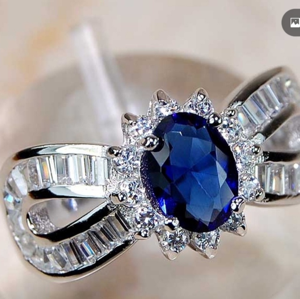 COPY - NWT BLUE SAPHIRE AND WHITE TOPAZ RING
